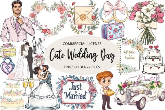 Charming Wedding Clipart for Sublimation and Design