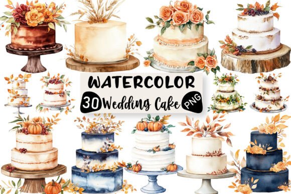 Fall Wedding Cake Clipart: 30 Designs for Autumn Crafts
