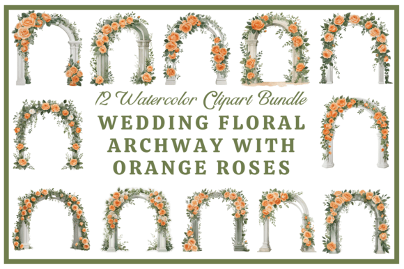 Orange Rose Wedding Arch Clipart Bundle: Warmth for Designs