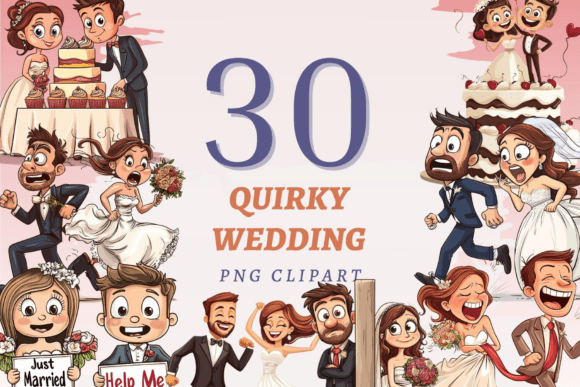 Quirky Wedding PNG Bundle: Playful Designs for Modern Couples
