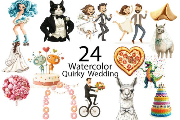 Quirky Wedding Watercolor Clipart: Unleash Your Creative Vision