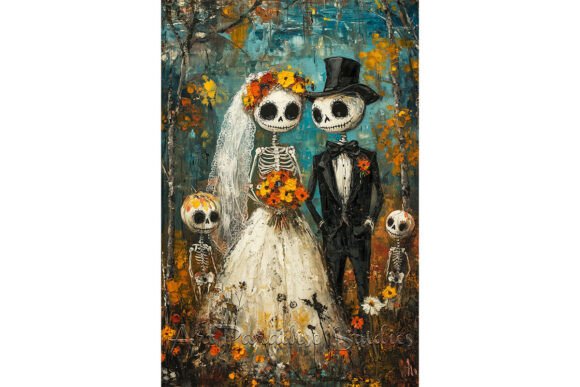 Skeleton Family Wedding Autumn Canvas: Love Beyond the Veil