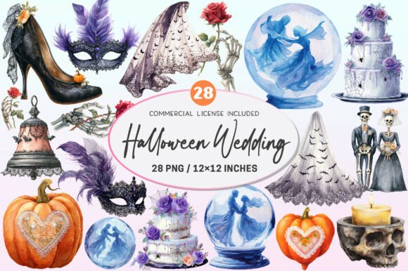 Spooky Elegance: Halloween Wedding Invitation Clipart