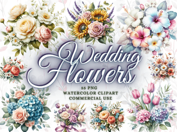 Watercolor Wedding Flowers Clipart: A Bundle of Digital Elegance